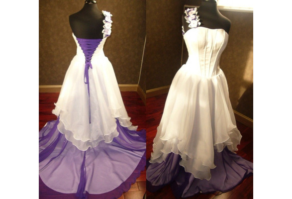 corset white wedding dress with purple accents